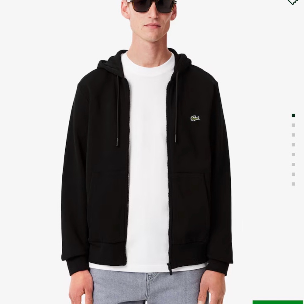 Lacoste Black Zip Hoodie Classic Logo Cotton Blend Size Small